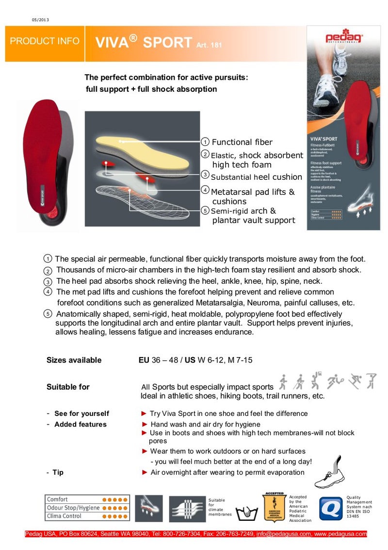 Pedag Viva Sport | Orthotic Inserts | Arch Support | Metatarsal Pad | Ideal for Low & High Impact Activities | Soft & Vegan Friendly | Handmade in Germany | 1 Pair | Men US 16/ EU 49 - Image 4